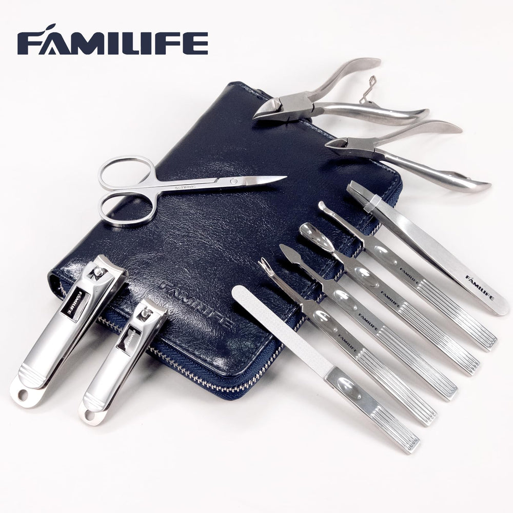 Coupe-ongles FAMILIFE 11 pièces en acier inoxydable pour ongles nets.