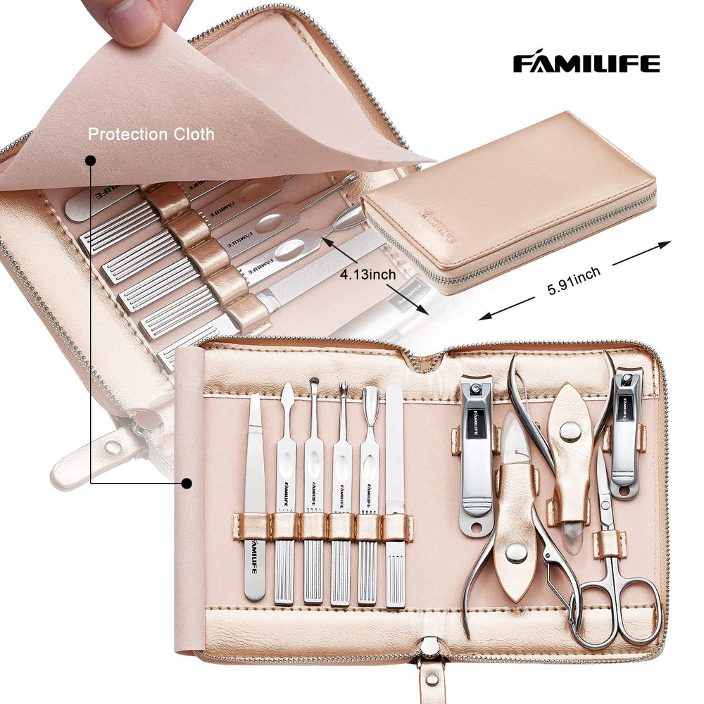 Outils manucure en acier inoxydable FAMILIFE offrant précision et durabilité.