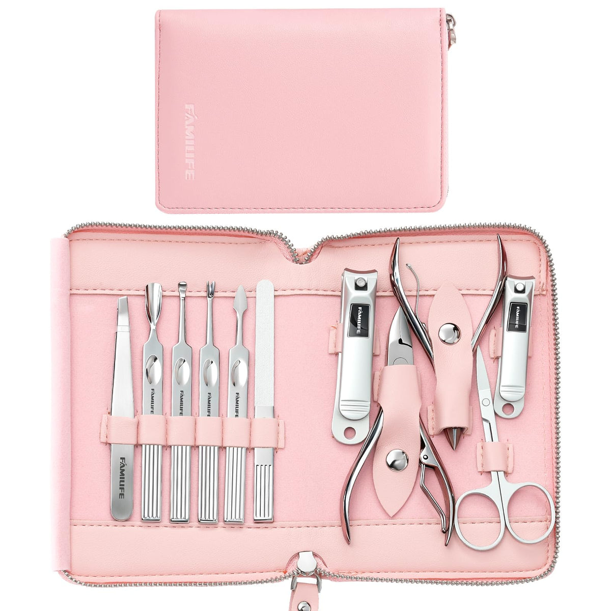 Trousse FAMILIFE 11 pièces prête pour soins des ongles à domicile.