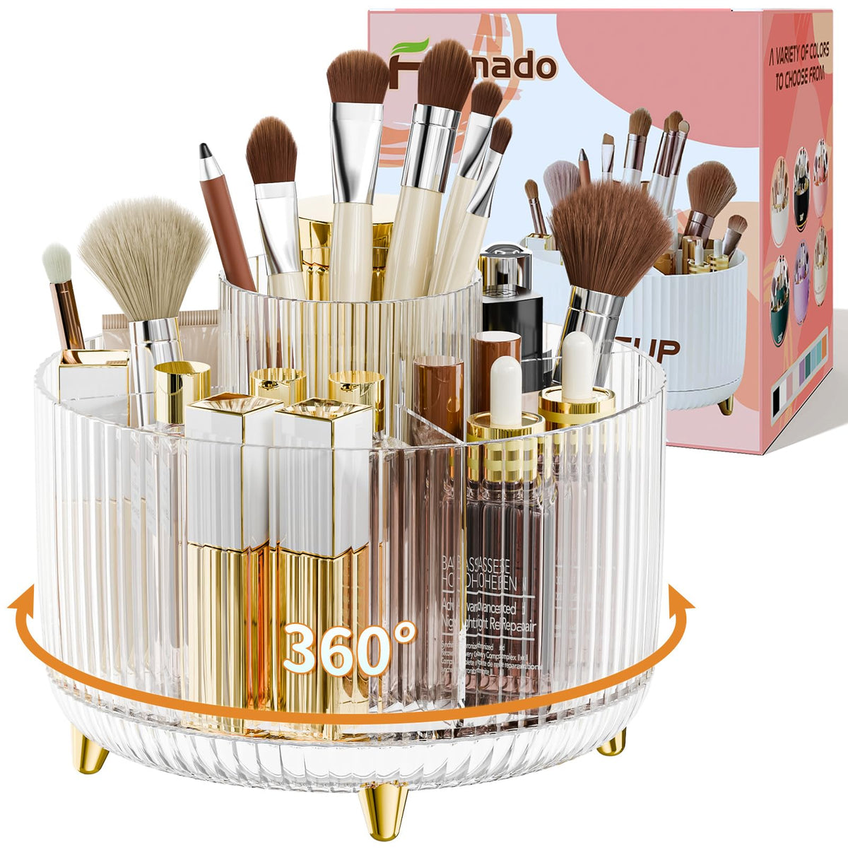 Fanado organisateur maquillage en rotation 360°, accès rapide aux outils.