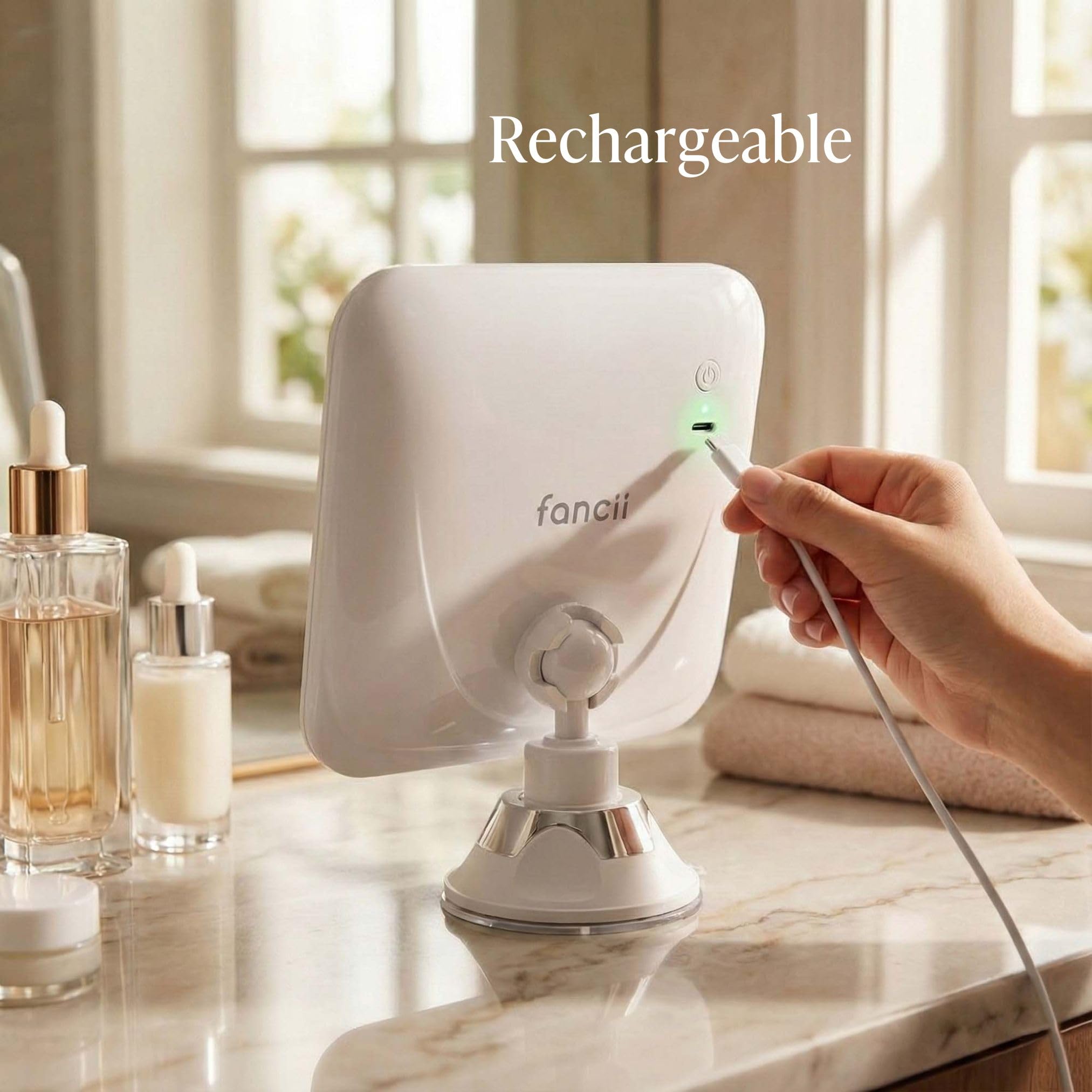 Miroir Fancii lumière douce réglable pour un teint naturel.