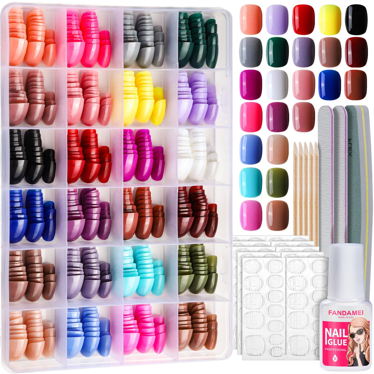 Boîte Fandamei d’ongles presse-court avec 24 grilles, rangement facilité des tailles.