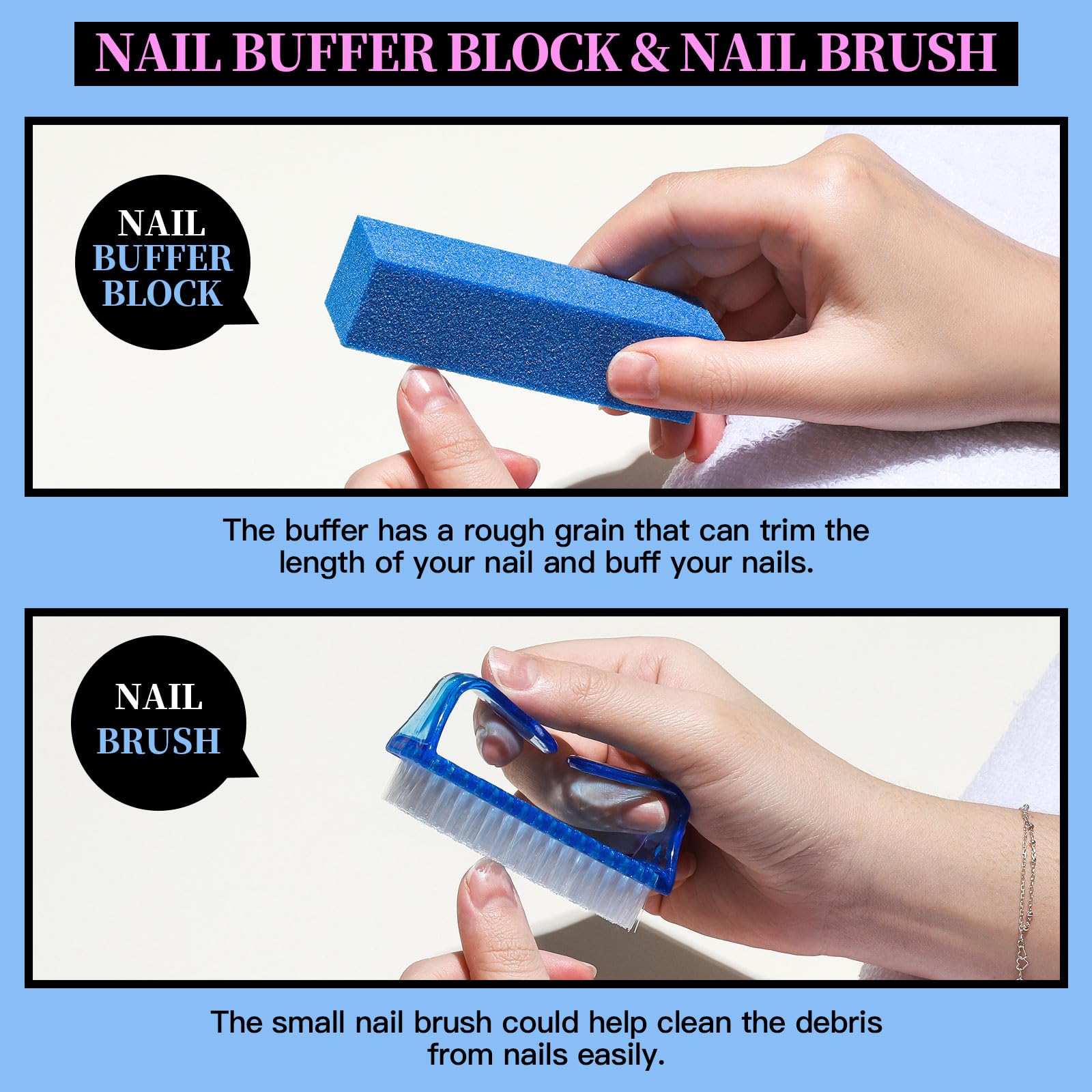 Bloc buffer bleu Fandamei, lissage et brillance de surface des ongles.
