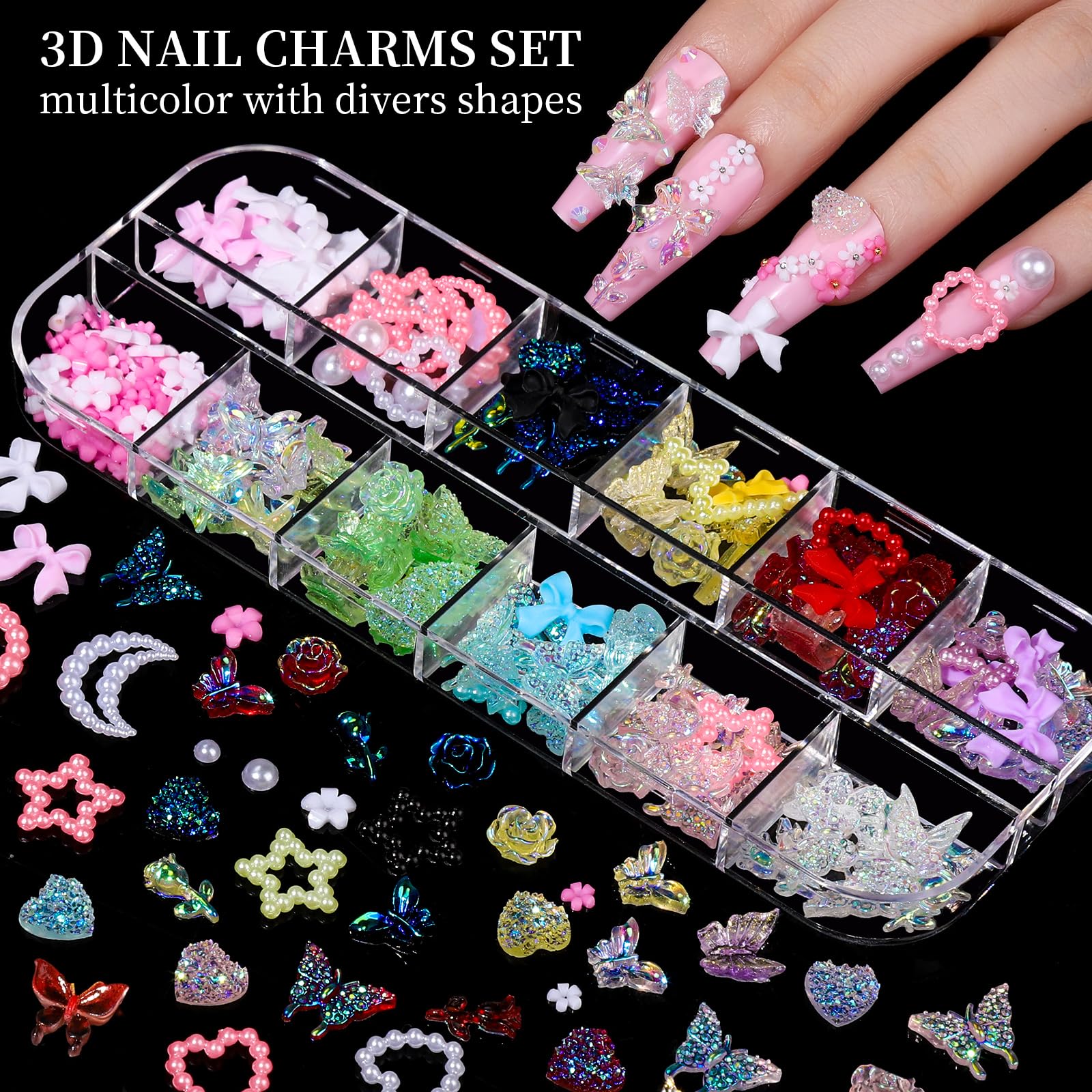 FANDAMEI charms ongles 3D: designs variés pour décorations saisissantes.