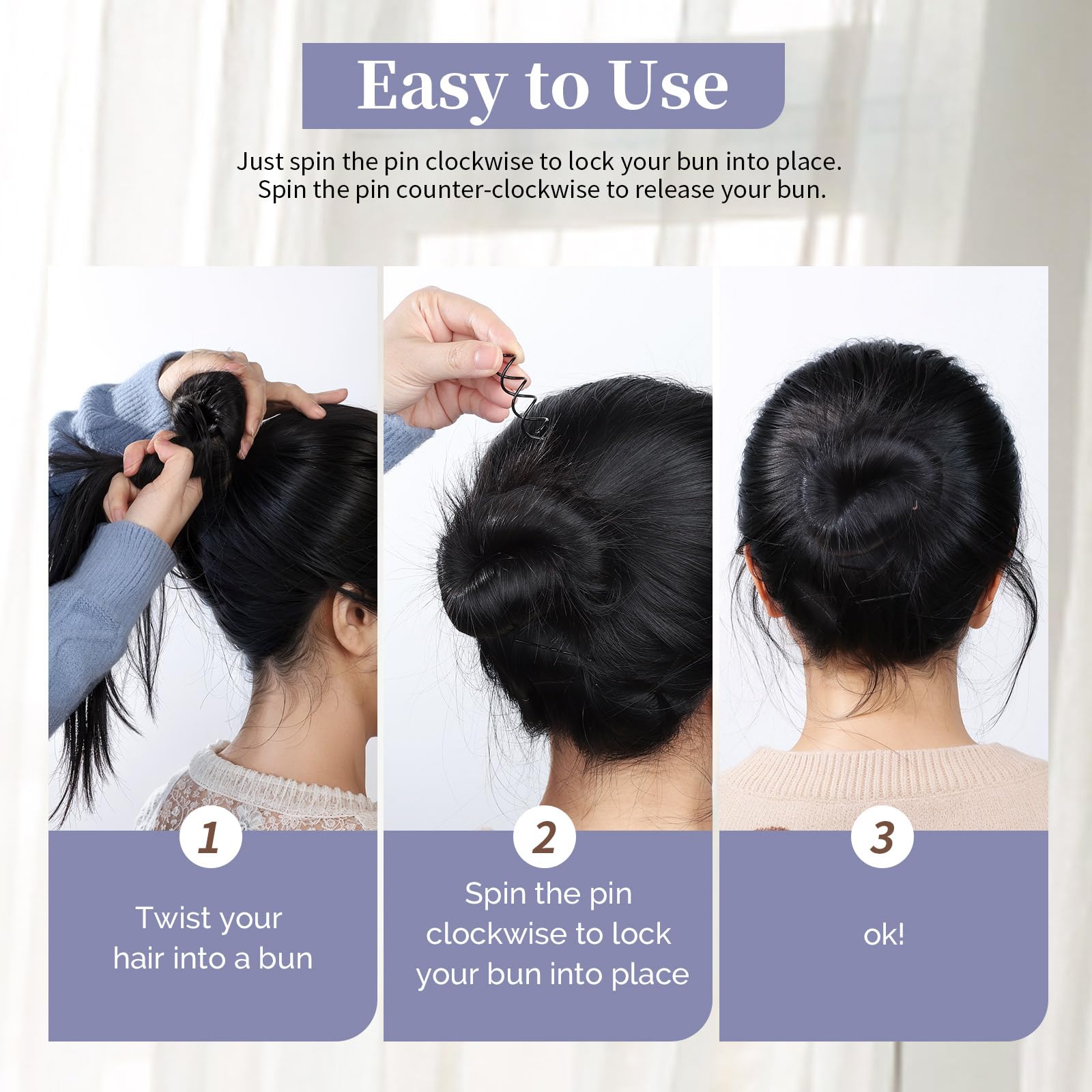 Fandamei épingle spirale noire – parfaite pour chignon et coiffure fleur.