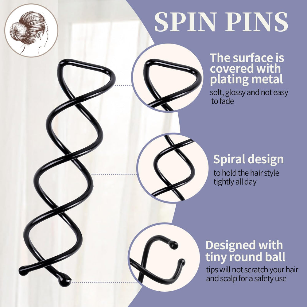 Fandamei épingle spirale noire – sans griffes pour cuir chevelu en douceur.