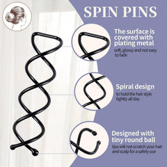 Fandamei épingle spirale noire – sans griffes pour cuir chevelu en douceur.