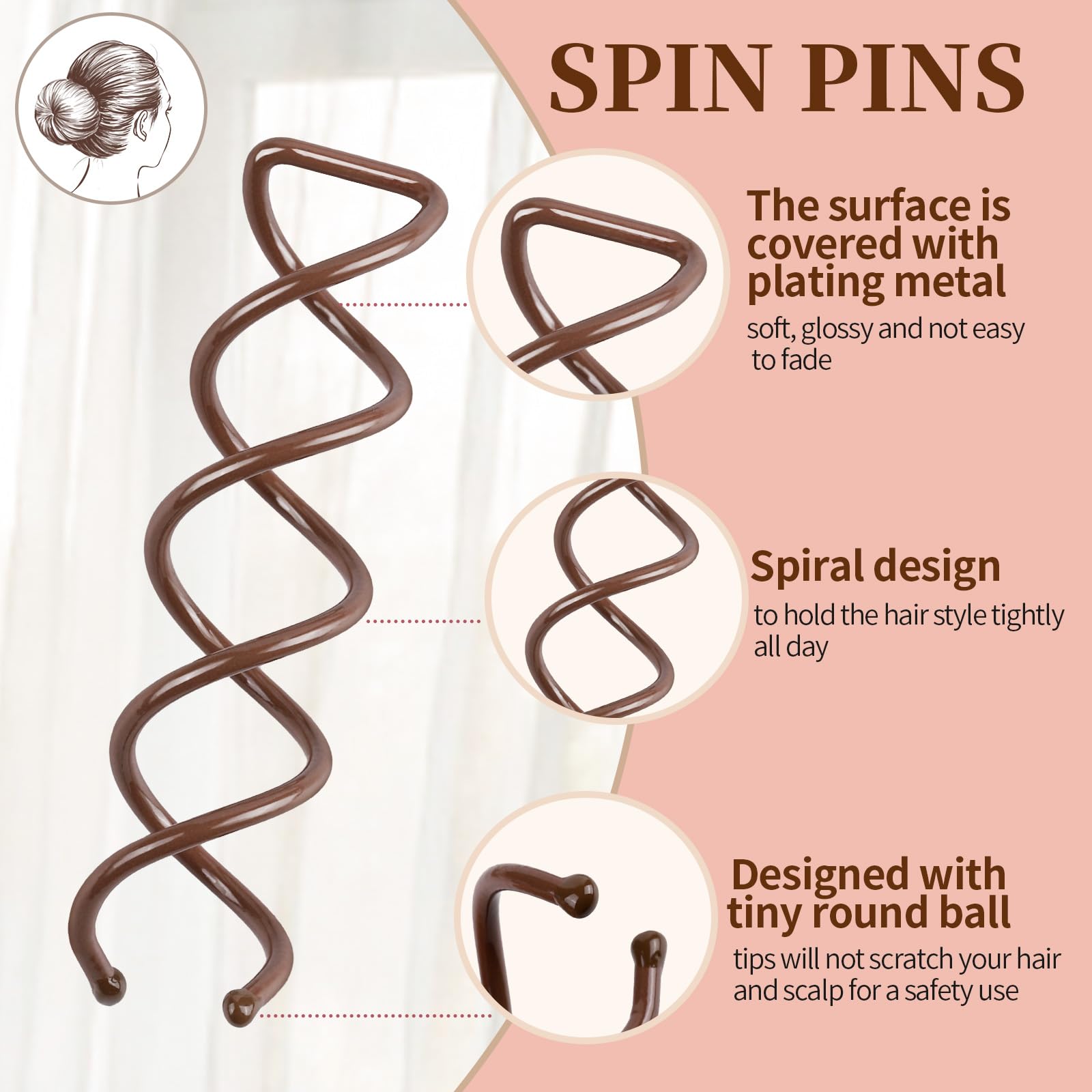 Épingles spiralées Fandamei non-scratch, adaptées à tous les types de cheveux.