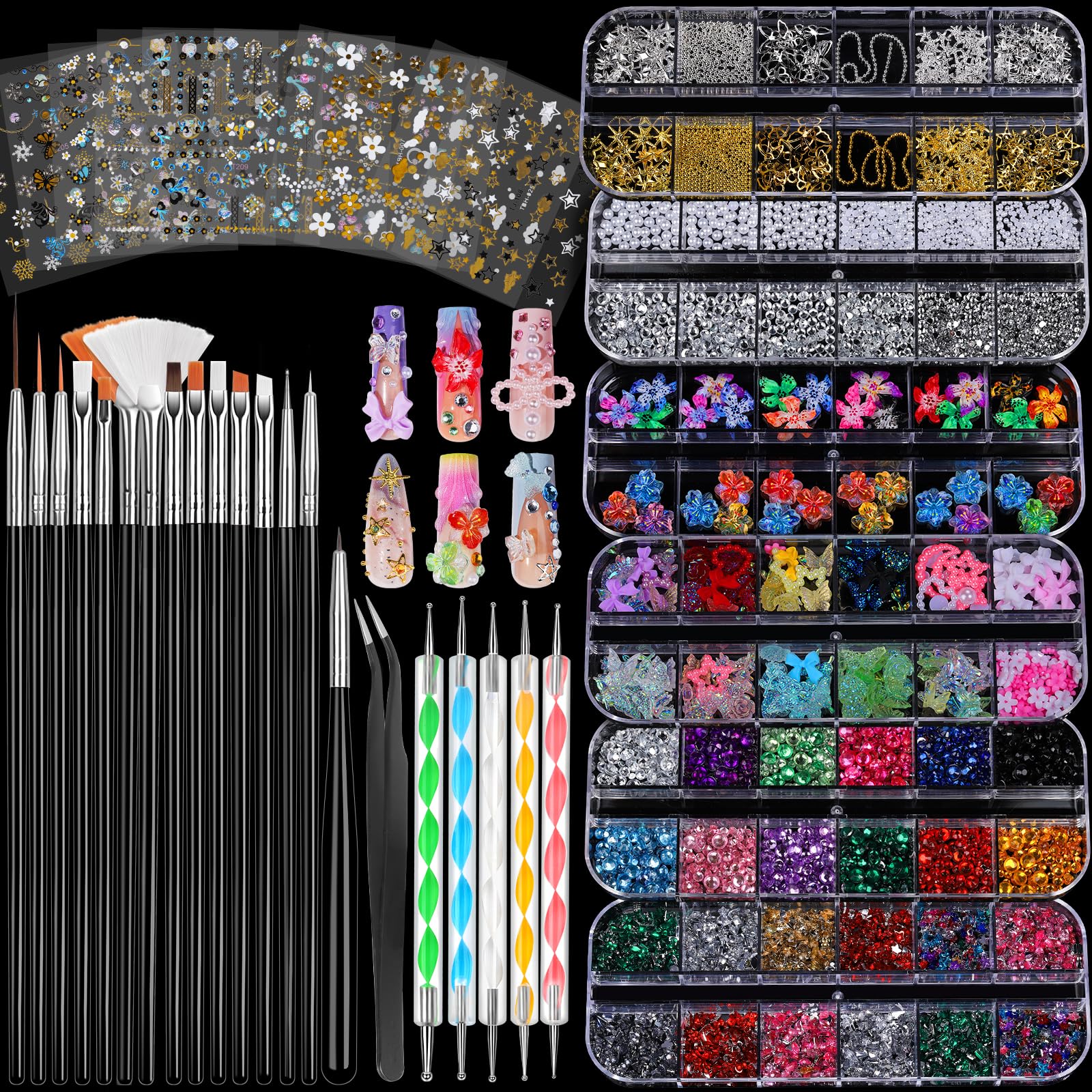 Fandamei kit nail art pinceaux noirs pour motifs précis et professionnels