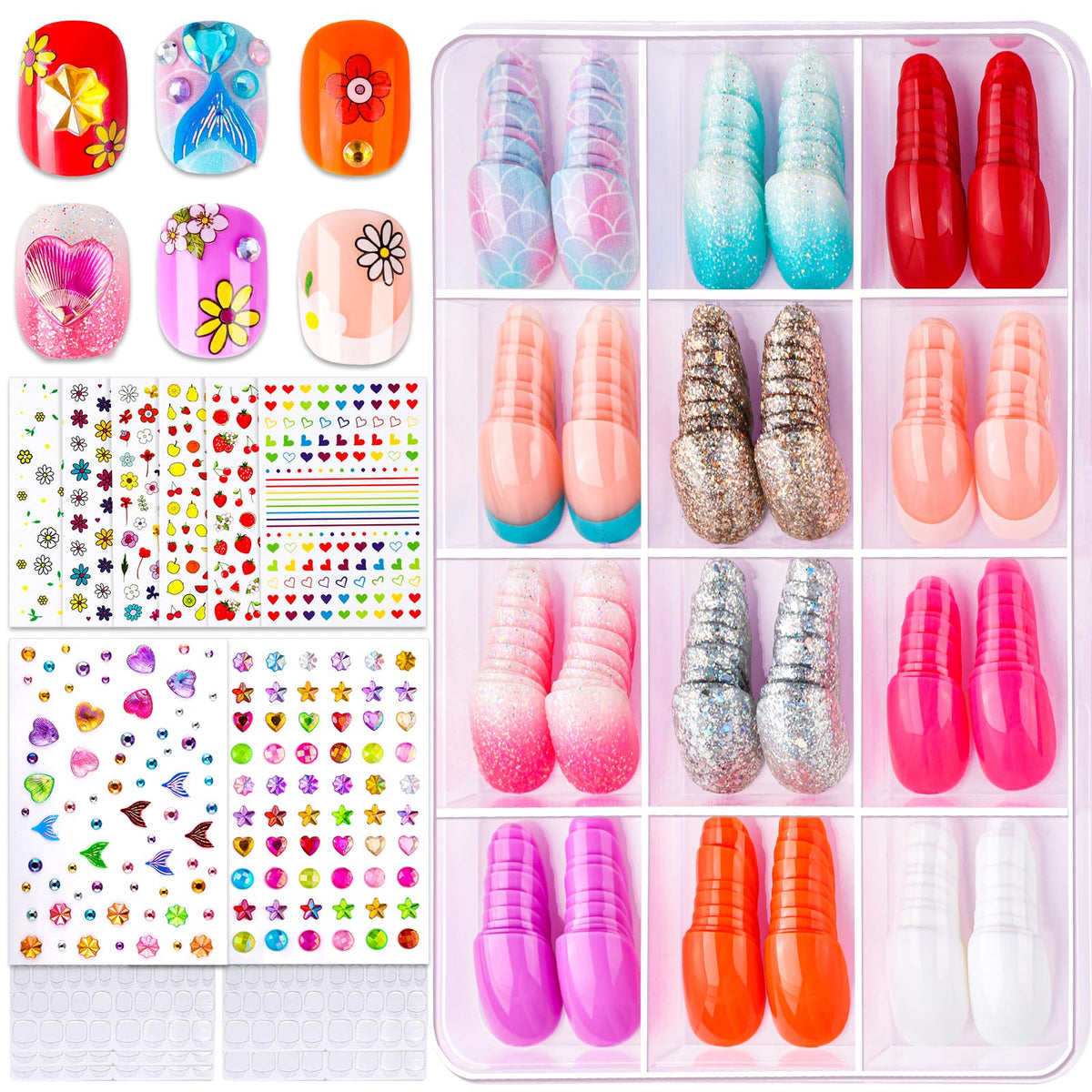 Ongles FANDAMEI pour enfants avec écailles sirène, effet magique et ludique.