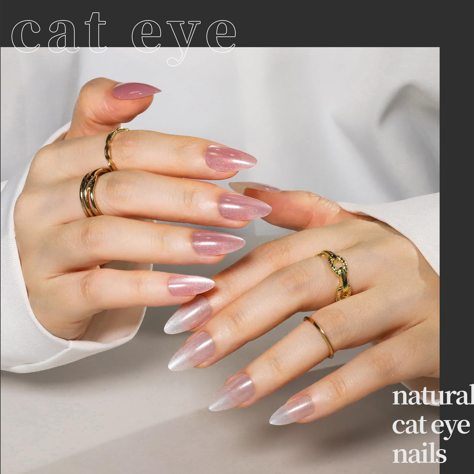 Ongles FANDAMEI œil de chat amande, reflets changeants selon la lumière