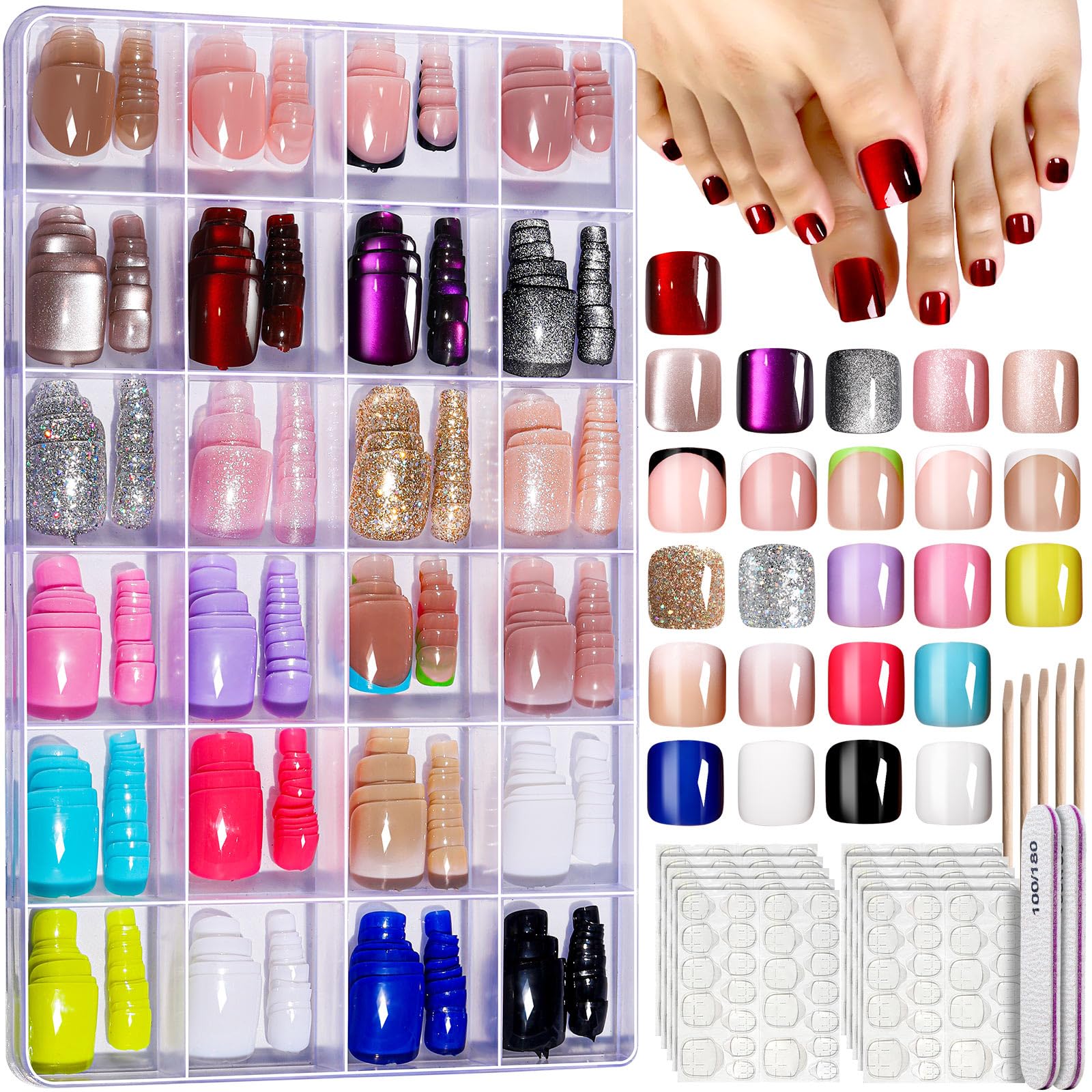 Ongles Fandamei autocollants pour orteils, ensemble complet, pose rapide.