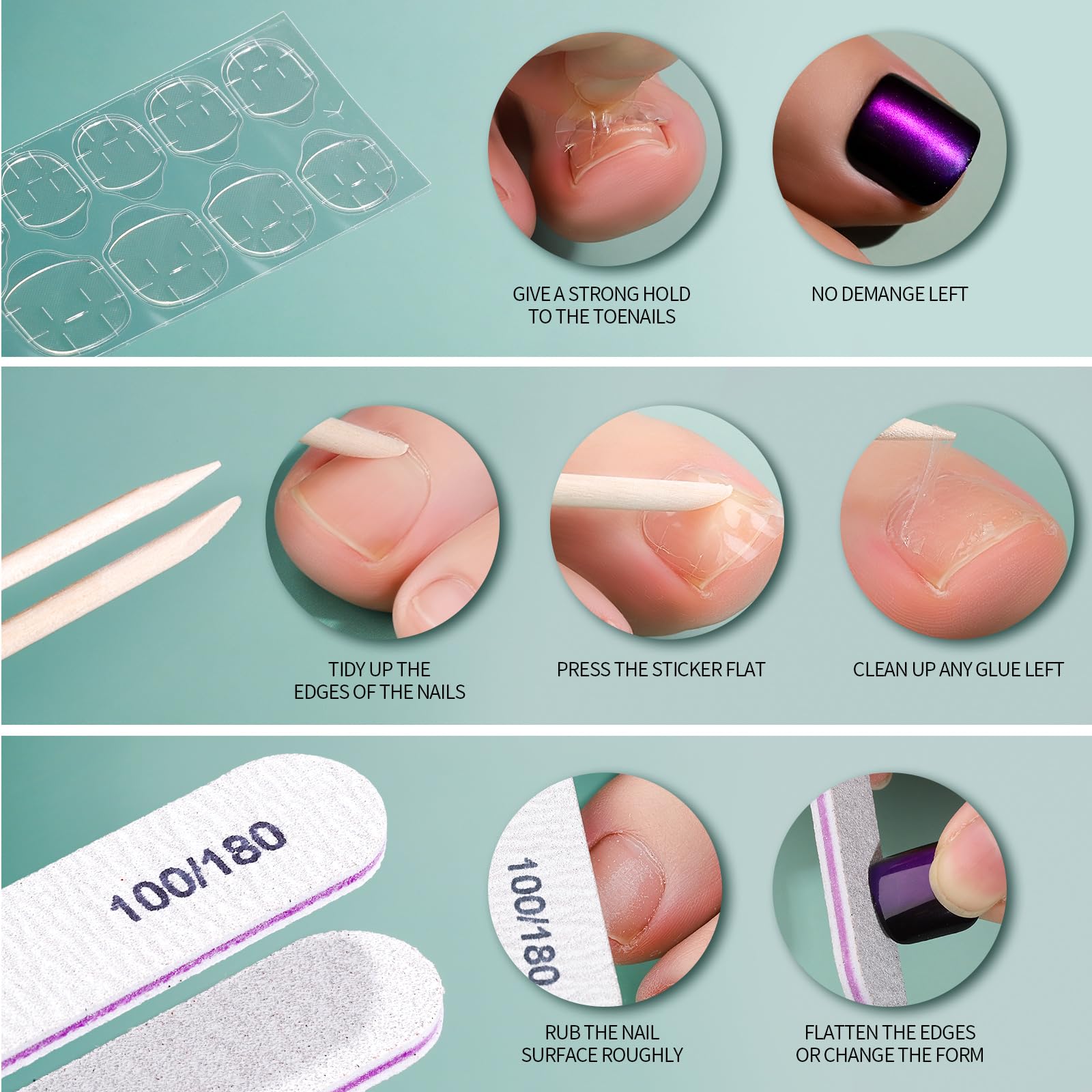 Ongles Fandamei autocollants pour orteils, paillettes scintillantes.