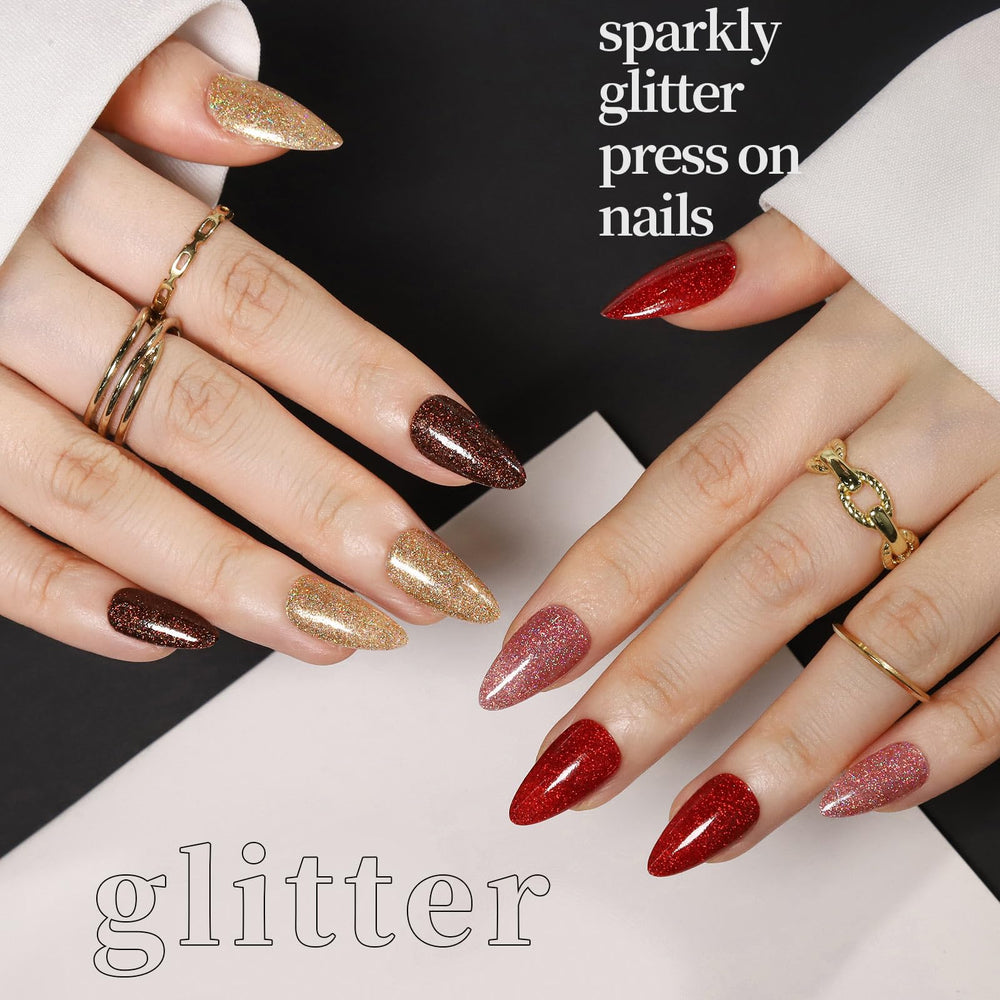 Ongles FANDAMEI paillettes brilliants amande, effet glamour