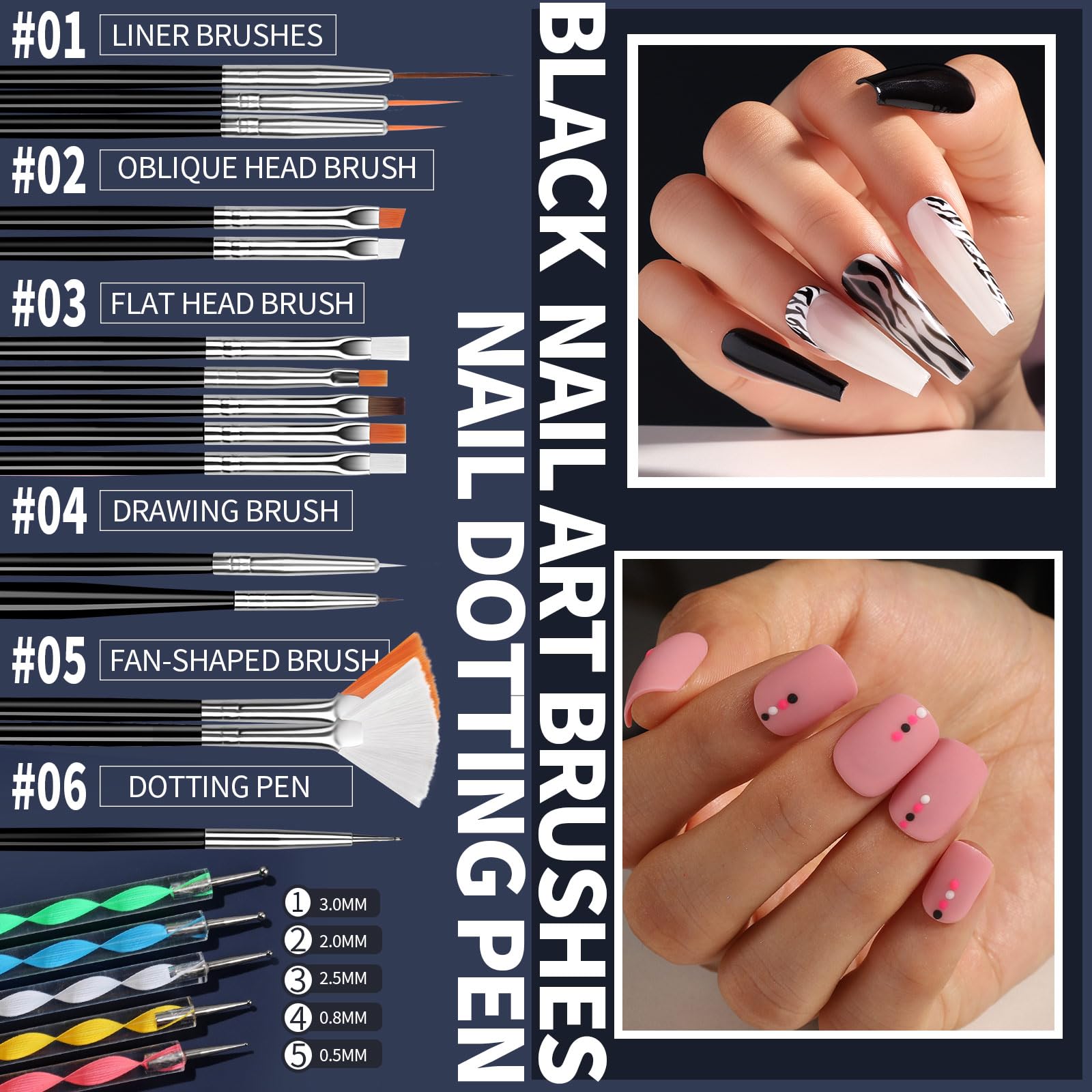 Outils points Fandamei pour créer des points et motifs variés sur les ongles.