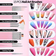 Pinceaux Nail Art Fandamei 15 pièces pour textures variées.