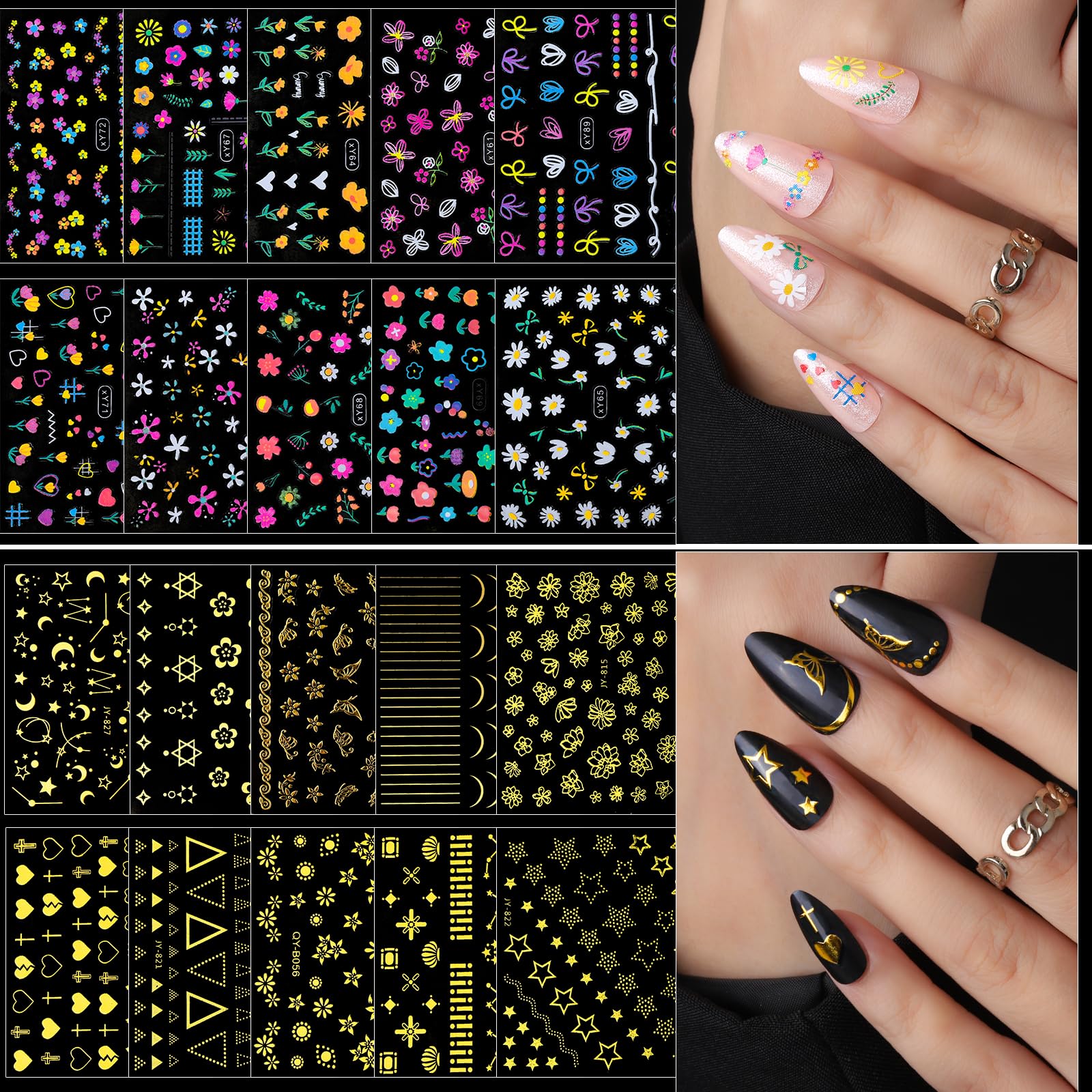 Stickers ongles dorés Fandamei – accents luxueux et faciles à appliquer.
