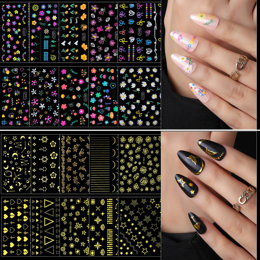 Stickers ongles dorés Fandamei – accents luxueux et faciles à appliquer.