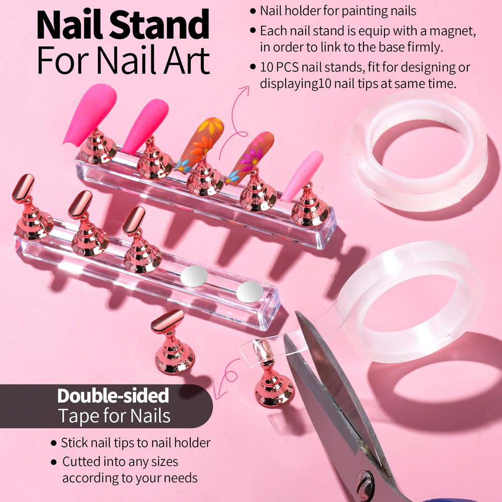 Supports magnétiques Fandamei avec base échiquier pour plusieurs ongles.