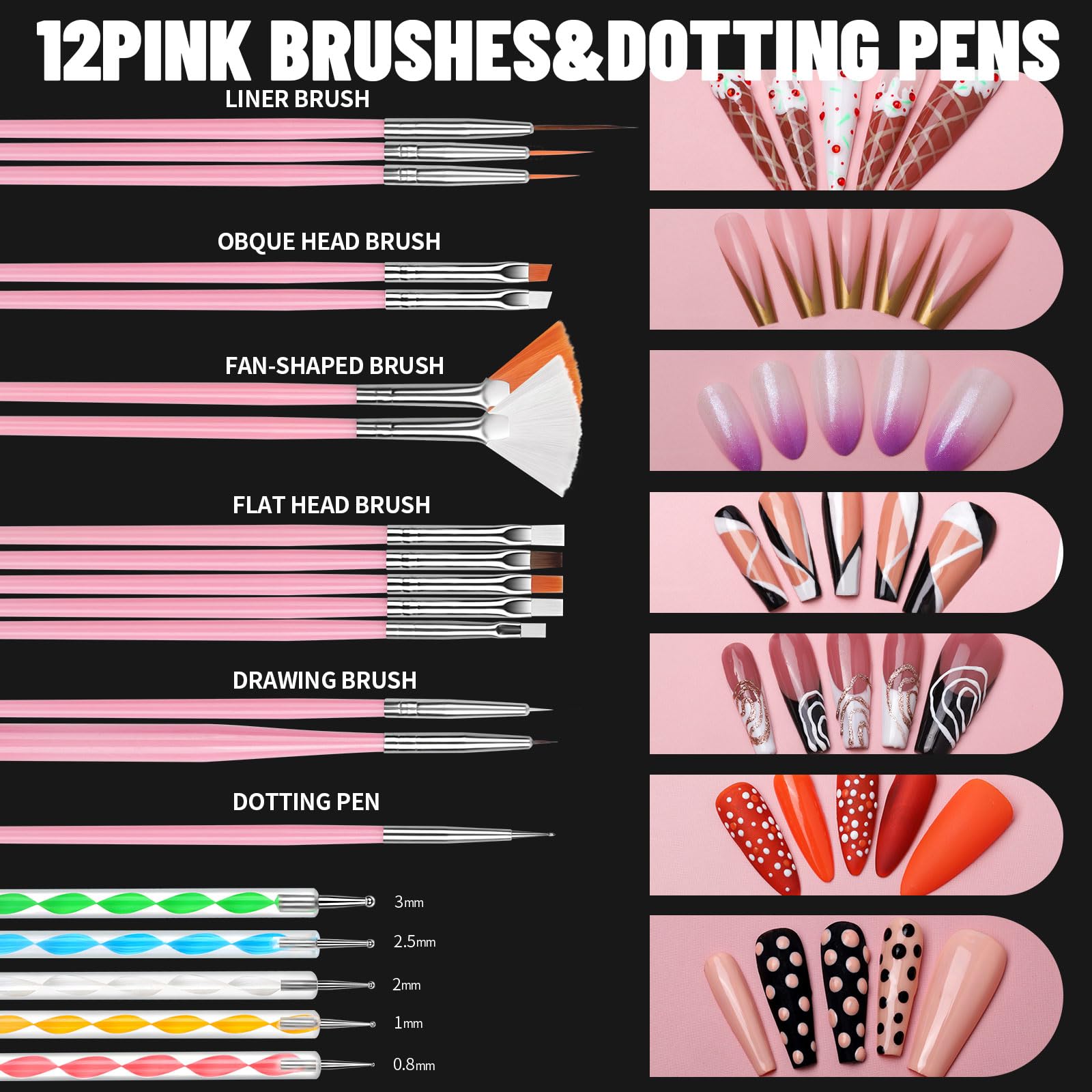 Tips ongles faux Fandamei – formes amande et tailles variées.