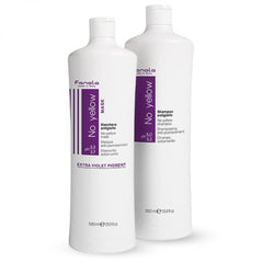 Fanola Shampoing anti-jaunissement violet en bouteille, neutralisant les tons jaunes.