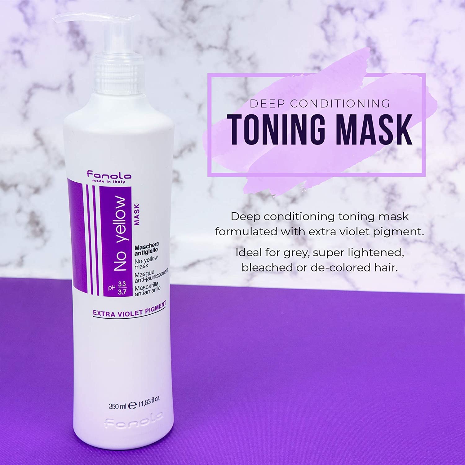 Convient aux cheveux blonds, décolorés et gris avec Fanola violet.