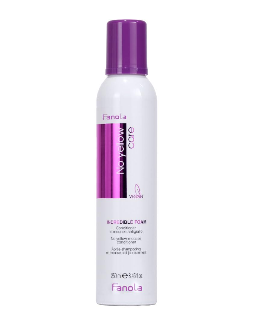 Flacon de mousse tonifiante violette Fanola No Yellow prête à l'emploi.