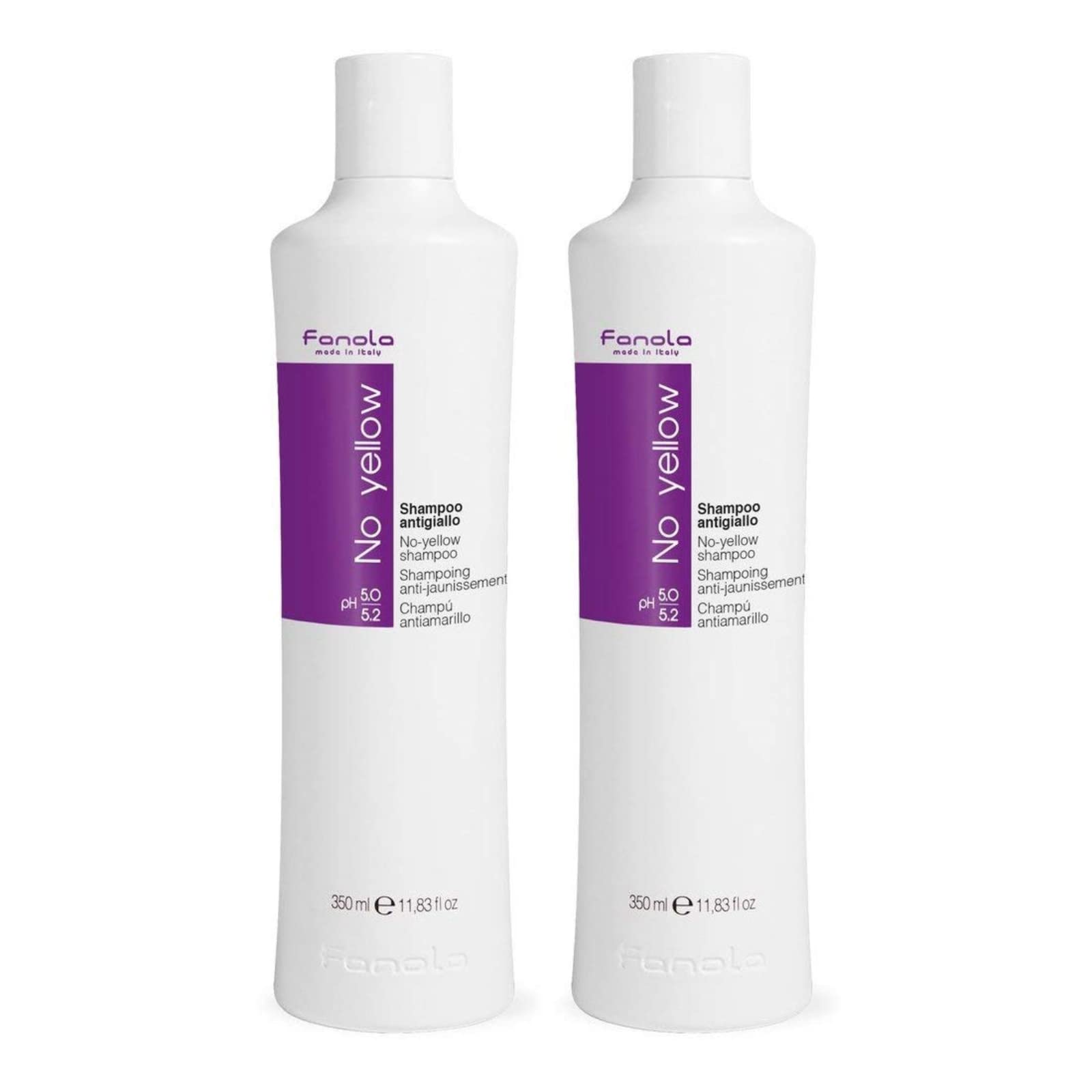 Fanola No Yellow : shampoing violet en bouteille neutralisant les reflets jaunes.