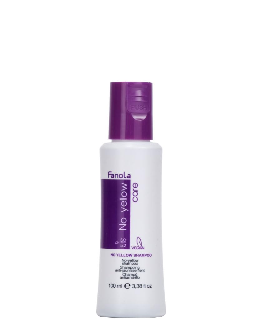 Fanola Shampoing Anti-Jaunissement en format voyage, bouteille de 100 ml, neutralise les reflets jaunes.