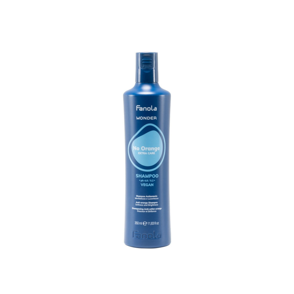 Fanola Wonder bouteille bleue, neutralise les tons orange sur cheveux éclaircis pour un rendu frais.