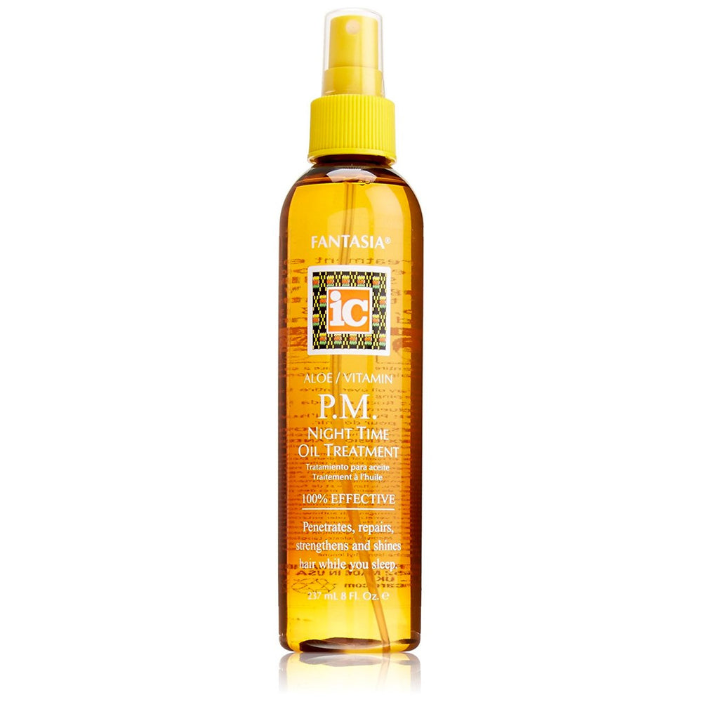 Fantasia PM Night Oil Treatment — bouteille élégante, nourrissante pendant la nuit pour les cheveux.
