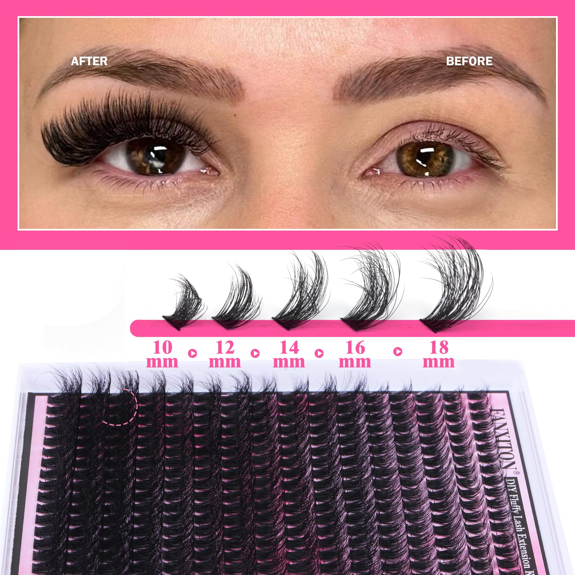 FANXITON clusters cils 10-18 mm, cinq longueurs pour création variée.