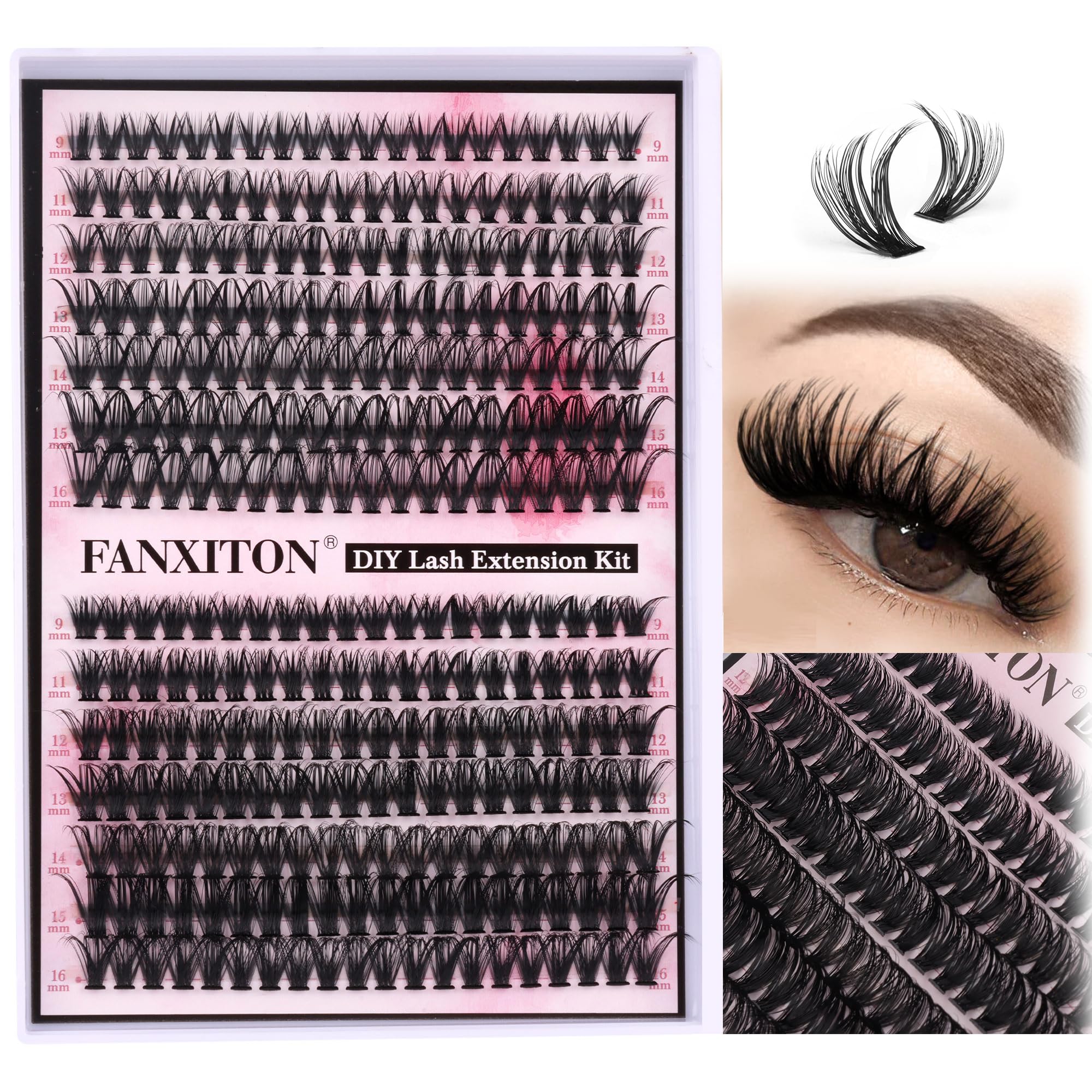 Fanxiton extensions cluster 280 pièces 9-16 mm, volume adaptable pour un effet naturel.