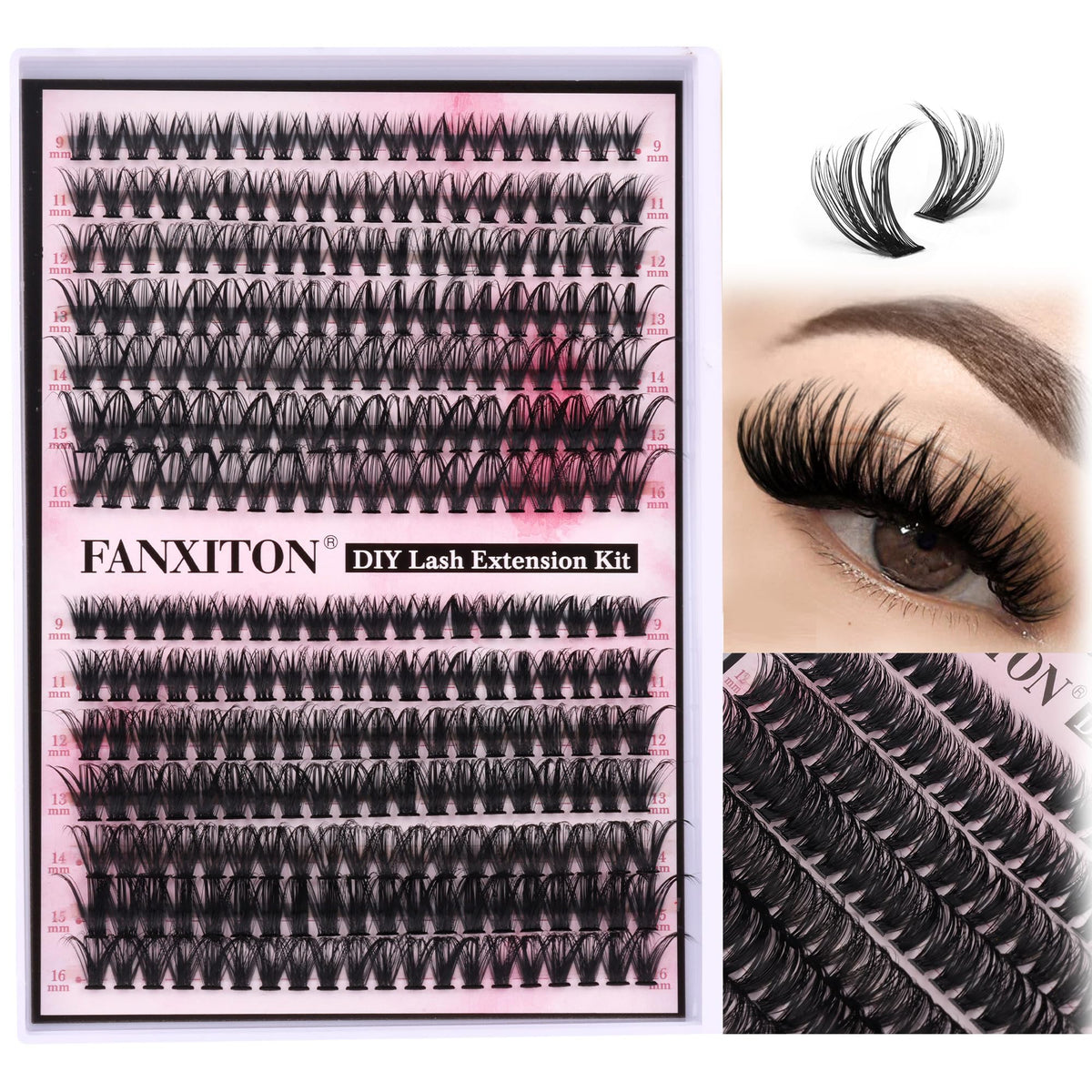Fanxiton extensions cluster 280 pièces 9-16 mm, volume adaptable pour un effet naturel.