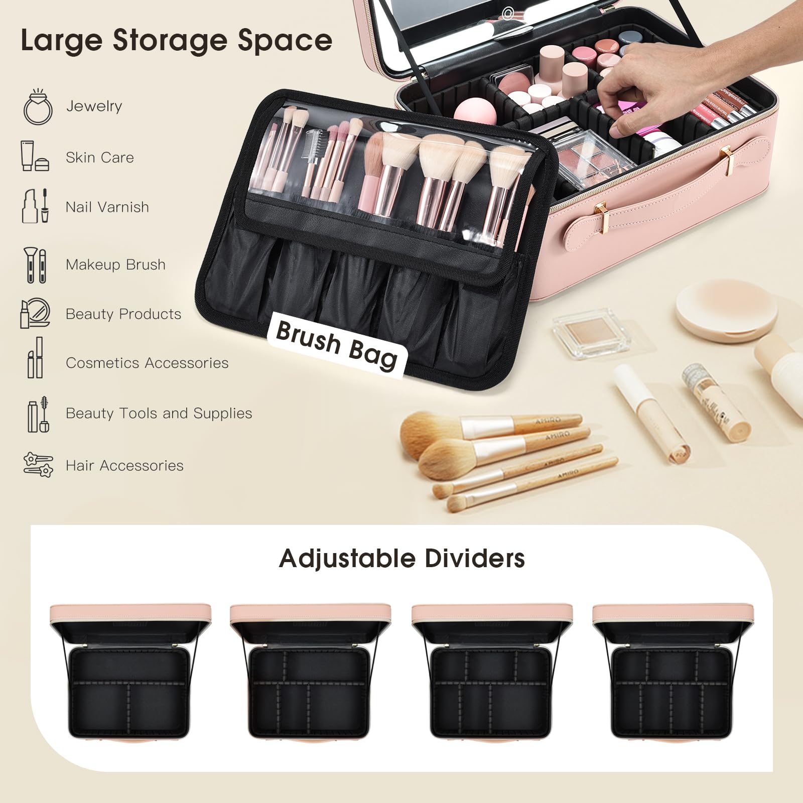 Faquenc miroir LED reglable en 30, 60 et 90 degrés pour un maquillage précis