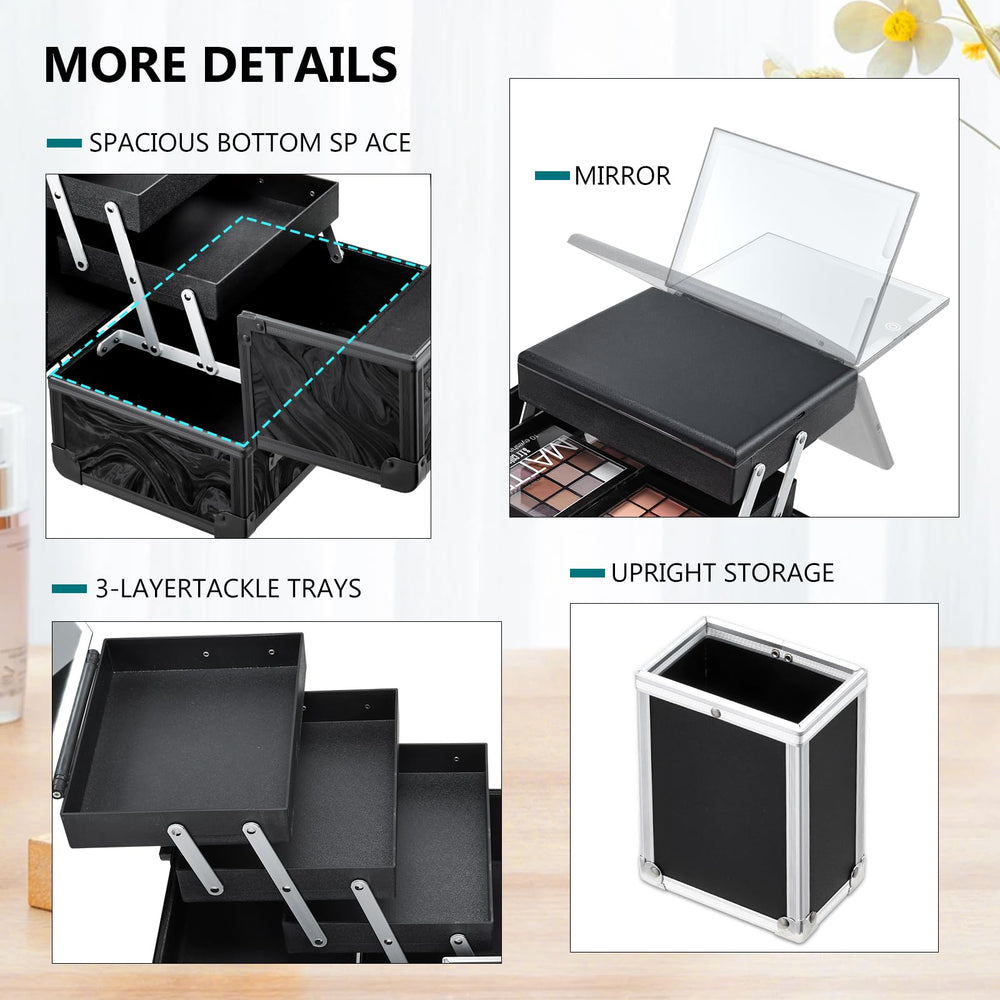 Faquenc Grand compartiment essentiels, espace pour fond de teint et poudres sans encombrement.