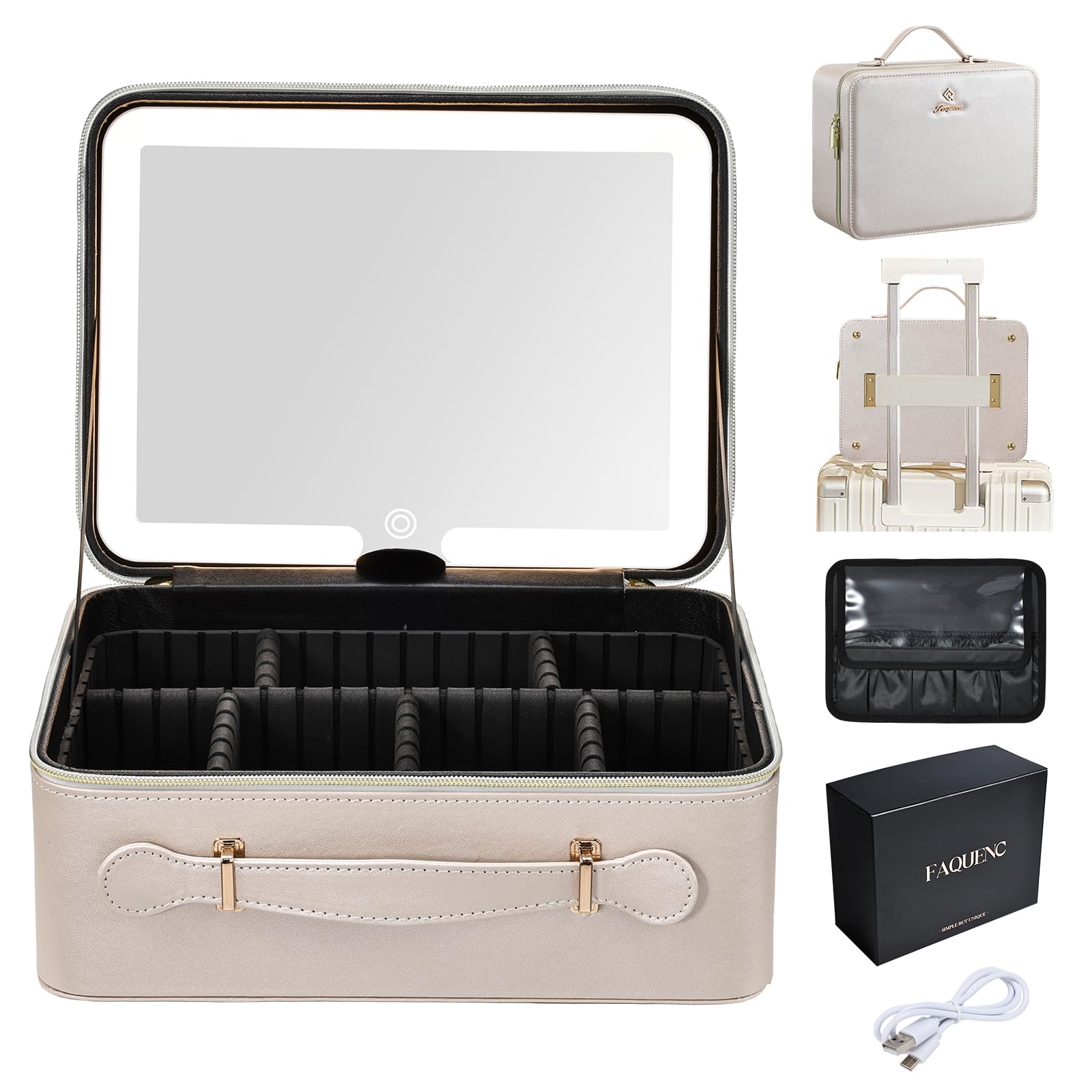 Faquenc trousse maquillage lumineuse avec miroir DEL pour maquillage rapide en voyage