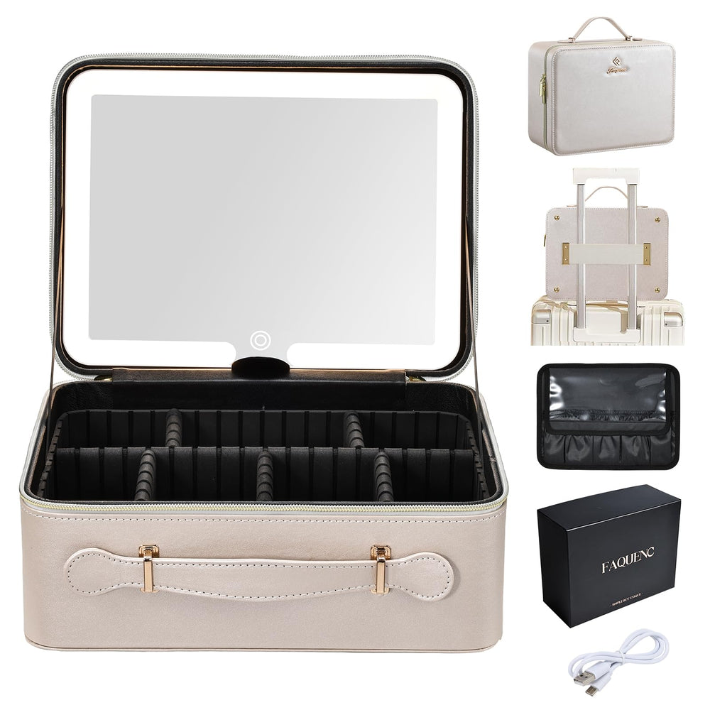 Faquenc trousse maquillage lumineuse avec miroir DEL pour maquillage rapide en voyage