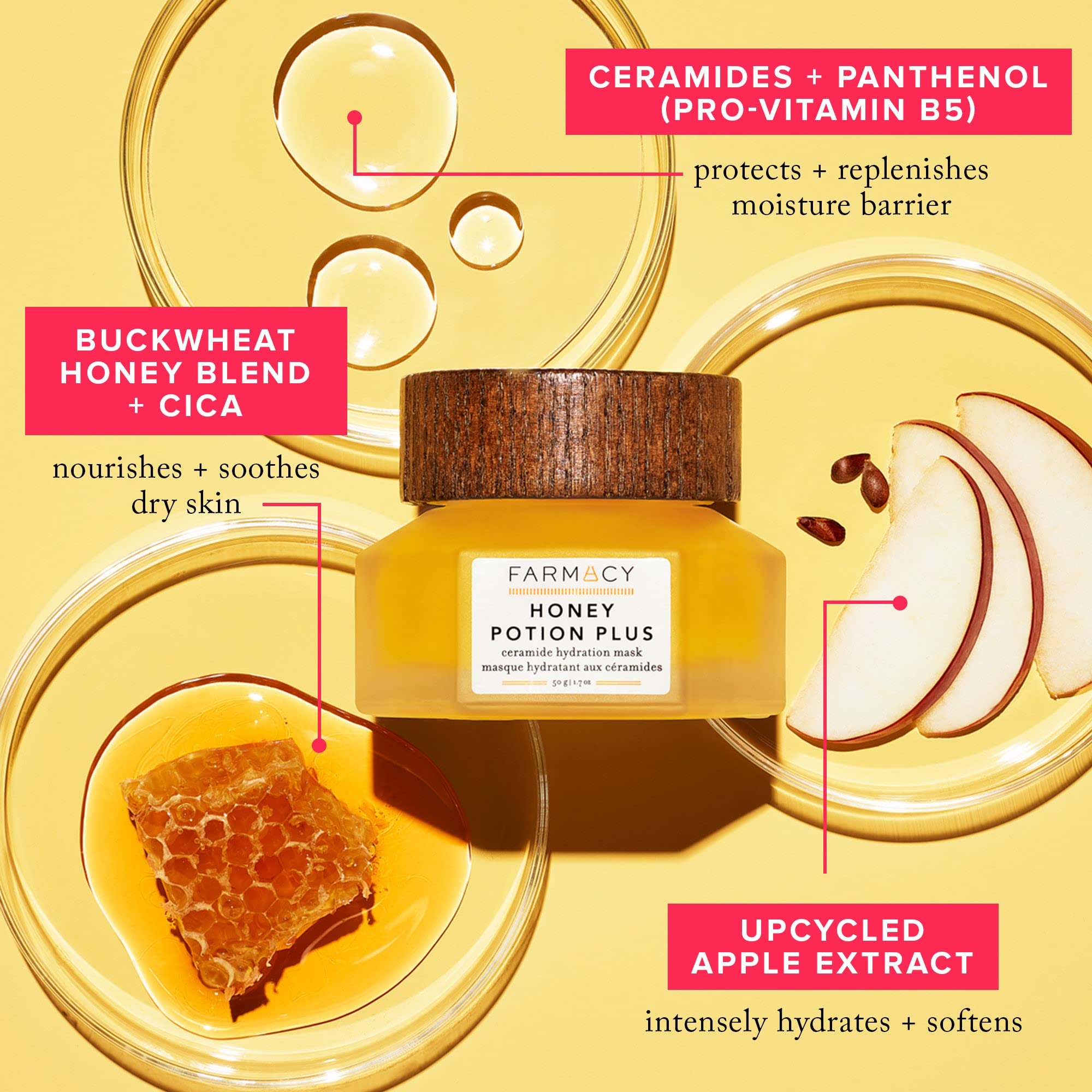 Application du masque Farmacy sur le visage, sensation hydratante et agréable.