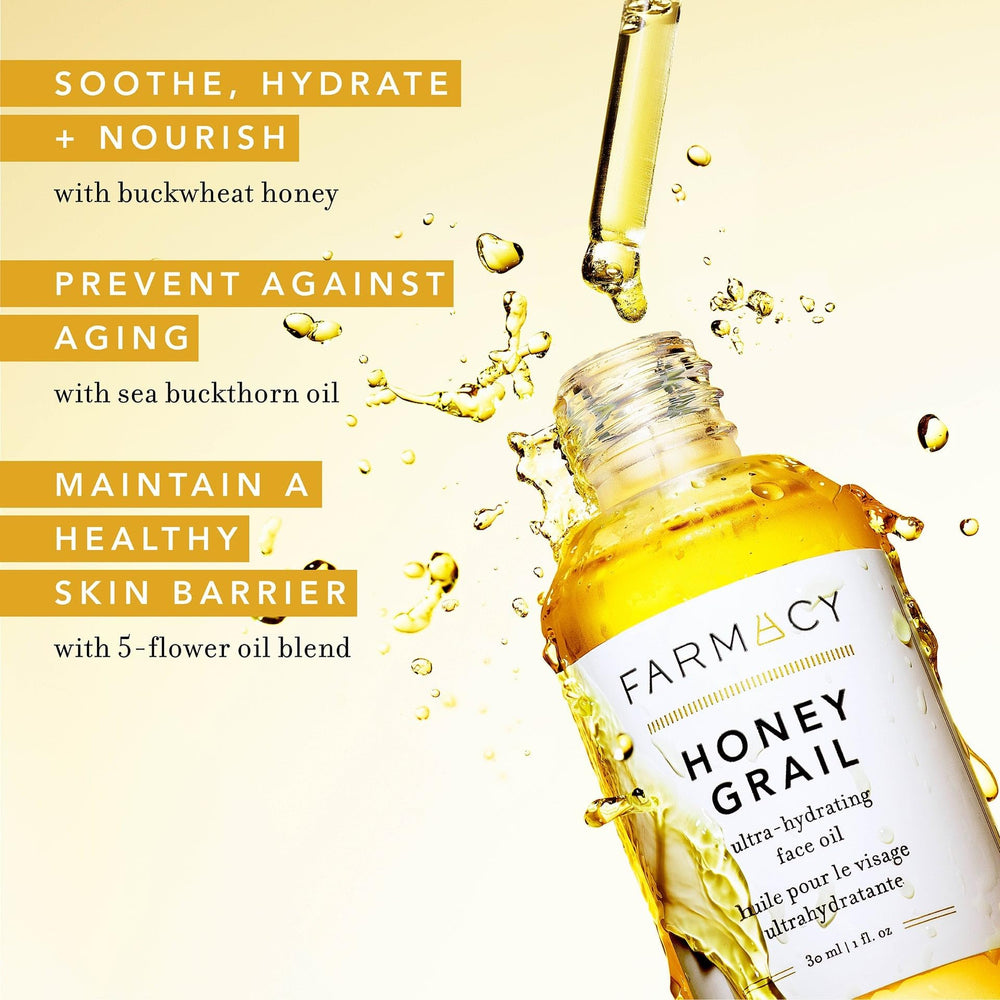 Texture rapide d'absorption de Farmacy Honey Grail pour une peau lumineuse.