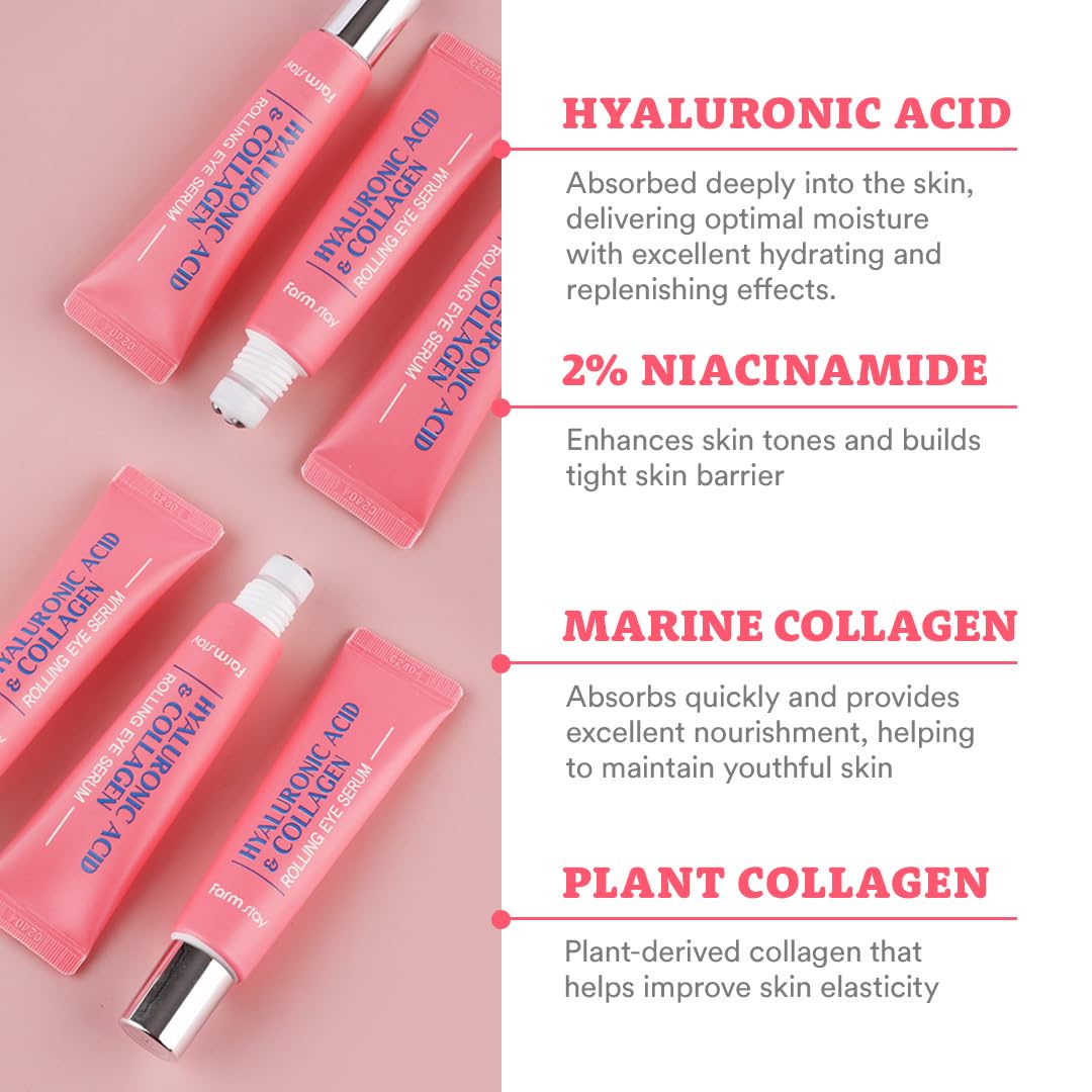 Farmstay Roll-On Oeil – niacinamide 2% pour une hydratation légère et uniforme.