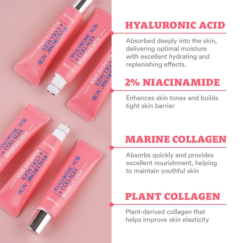 Farmstay Roll-On Oeil – niacinamide 2% pour une hydratation légère et uniforme.