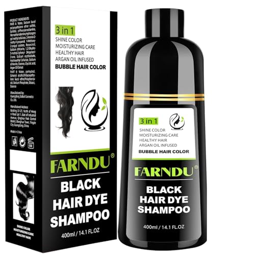 Farndu Shampoing Colorant Cheveux Noirs – Bouteille pour couverture rapide.