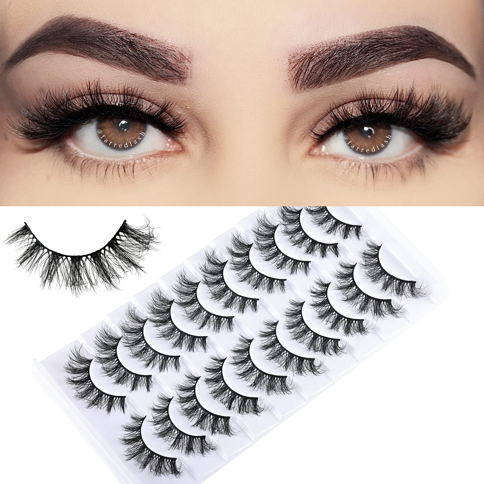 Cils FARRED, effet oeil-de-chat 8D, volume doux pour un regard profond.