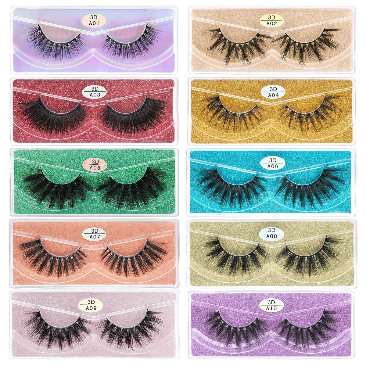 FARRED cils faux : 10 paires dans boîtes portables pour différents looks