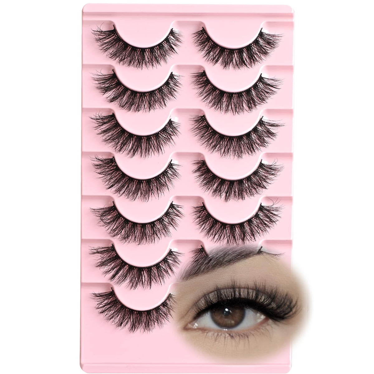 Cils FARRED regard-en-eventail doux, ensemble 7 paires, effet lumineux et naturel.