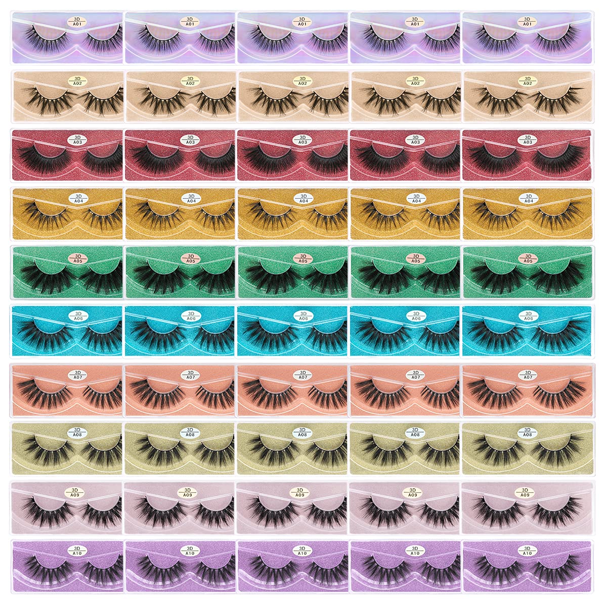 Cils FARRED synthétiques effet fourrure, 10 styles, emballage individuel pour voyage.