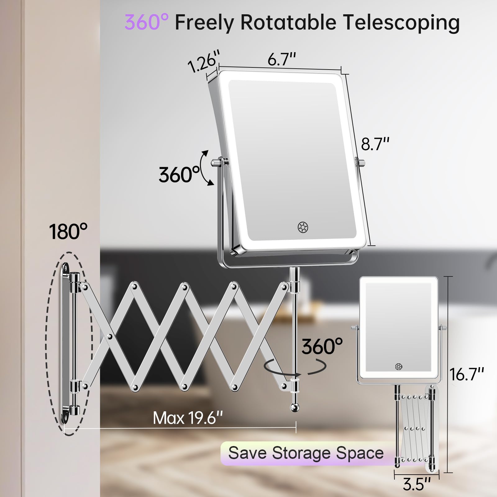 Bras téléscopique fascinate rotation 360 pour angles parfaits