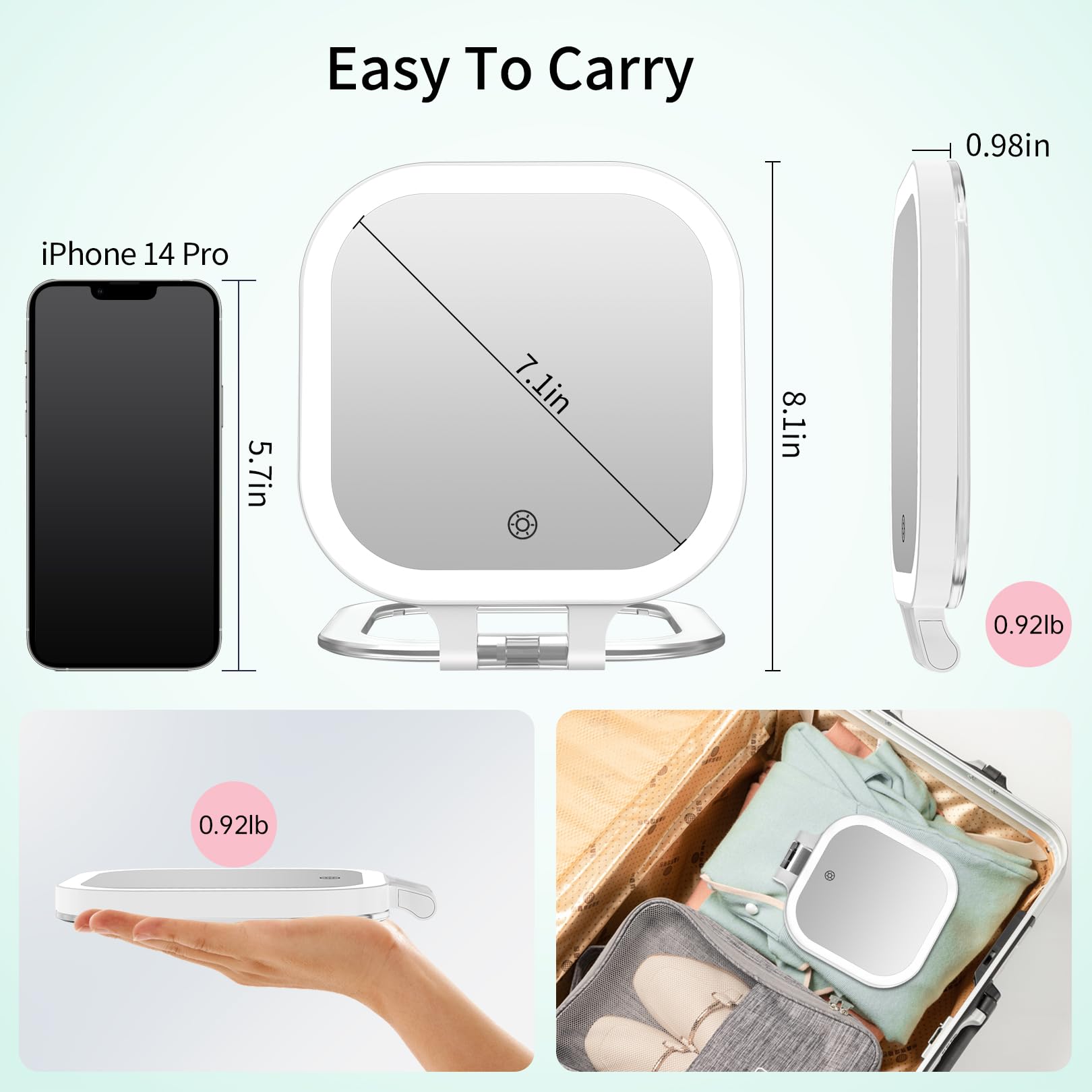 Cadeau idéal pour femme, miroir portable et élégant.