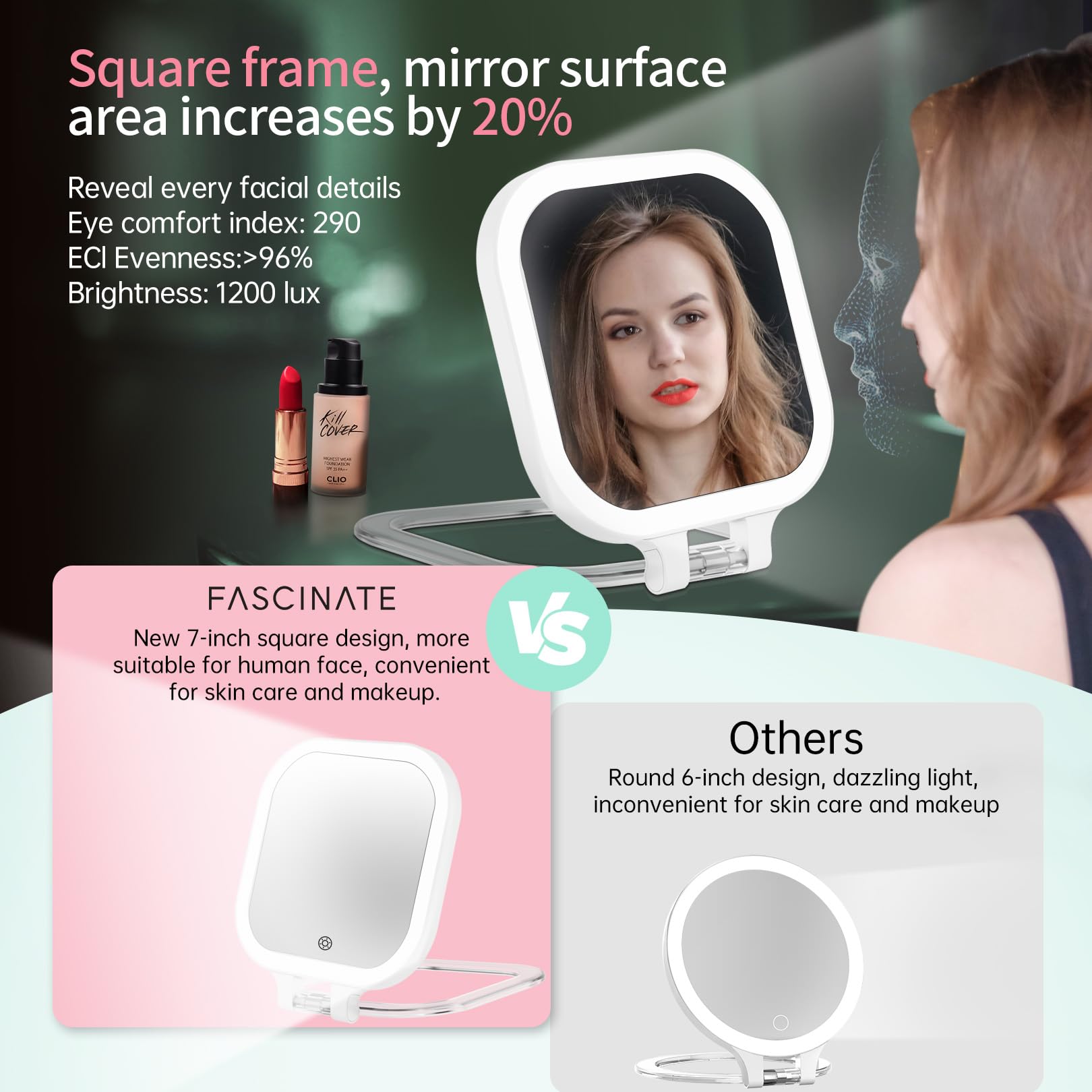 FASCINATE miroir avec éclairage 3 couleurs, idéal maquillage adapté